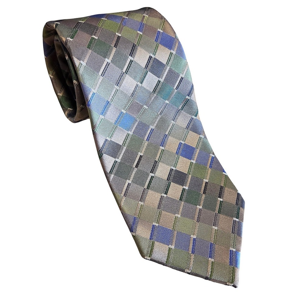 Van Heusen Silk Tie Green Blue Plaid Check Classic‎ Width
